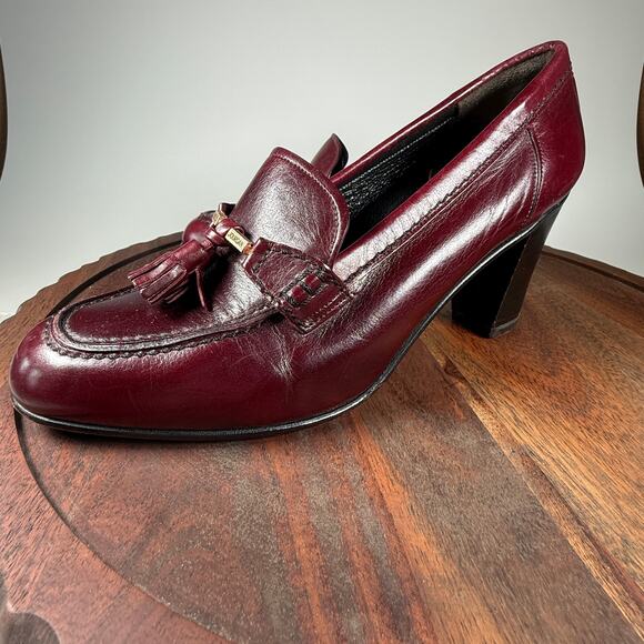 VTG Charles Jourdan Paris Vintage Tassel Heeled Loafers Burgundy Leather Sz 6.5 - Picture 4 of 13